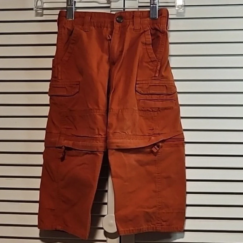OshKosh Bgosh Boys 3T Burnt Orange Zip Off Convertible Cargo Pants Ripstop Cotto